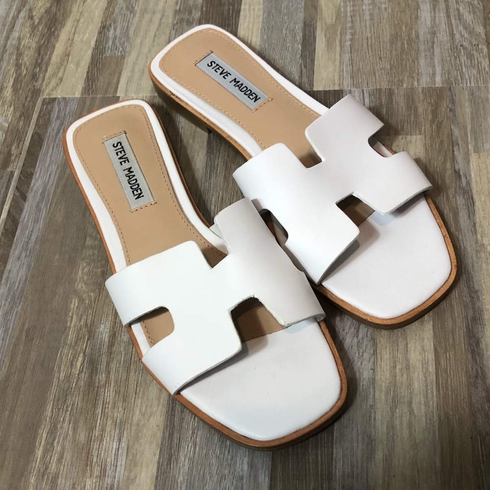 STEVE MADDEN Hawthorne leather sandal square toe white size 6